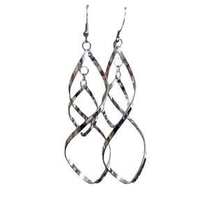 ZAD Silver Swirl Statement Earrings Long Dangle Drop Lightweight NWT